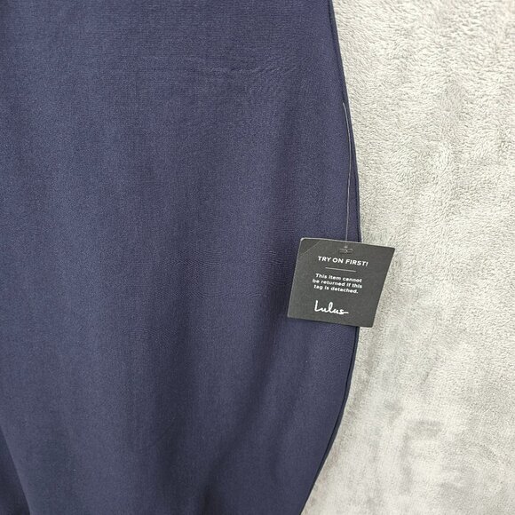 Lulus How Much I Care Off Shoulder Midi Dress L Navy Blue Trumpet Hi Low Hem New - Picture 5 of 14